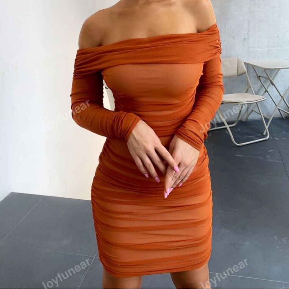Medium Shein burnt orange off the shoulder dress
